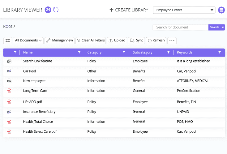 dedicated document libraries